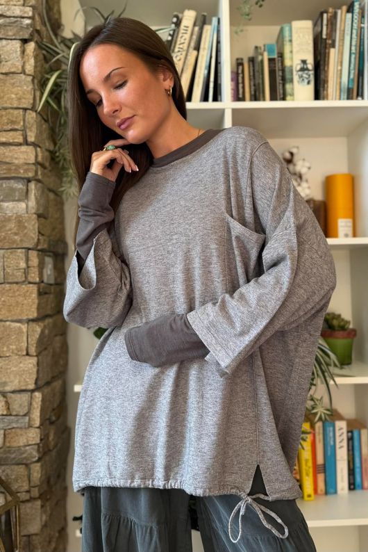 Sander Pull Tie Fine Knit Grey Marl